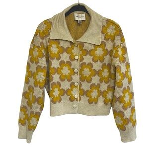 Industry Cropped Floral Collared Button Up Cardigan Sweater Size Medium